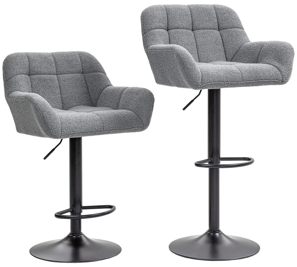 HOMCOM Hokery Barowe 2 w Zestawie w Stylu Retro Regulowane Flock Szary + Czarny