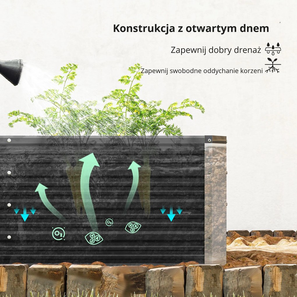 Outsunny podwyższona grządka ze stali, 183 cm x 47 cm x 40 cm