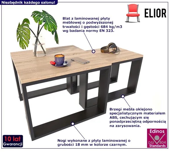 Komplet Dwóch Stolików Kawowych Dąb Sonoma + Czarny E4-T29