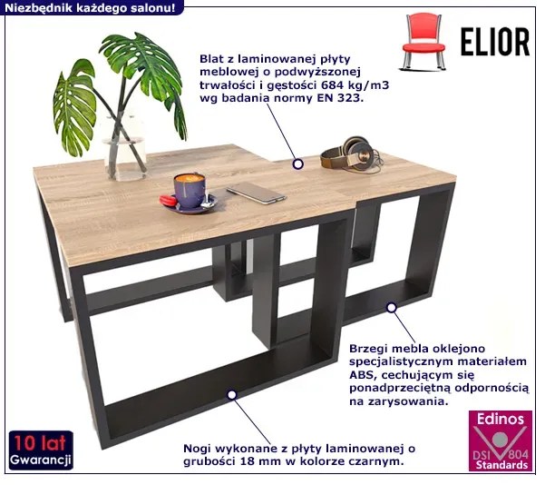 Komplet Dwóch Stolików Kawowych Dąb Sonoma + Czarny Vefrox