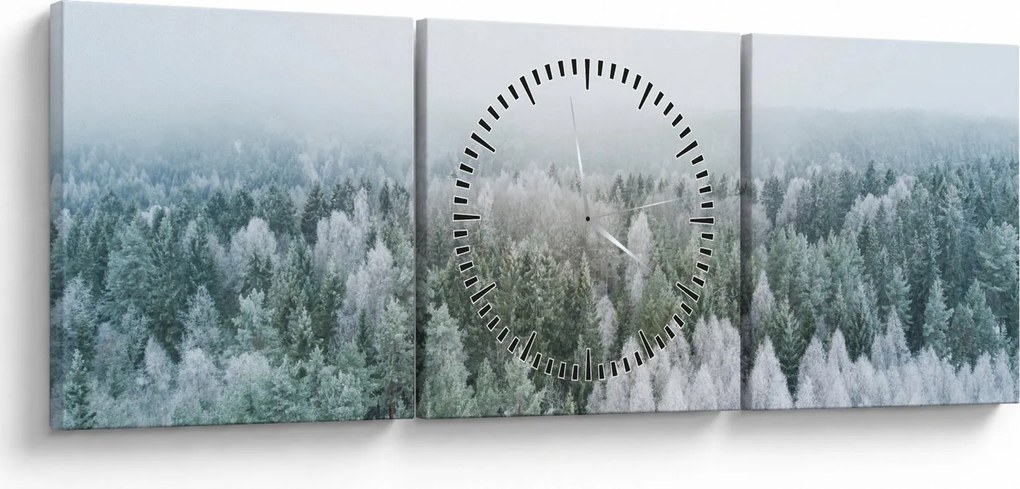 Obraz - Ośnieżone szczyty lasów (z zegarem) (90x30 cm)