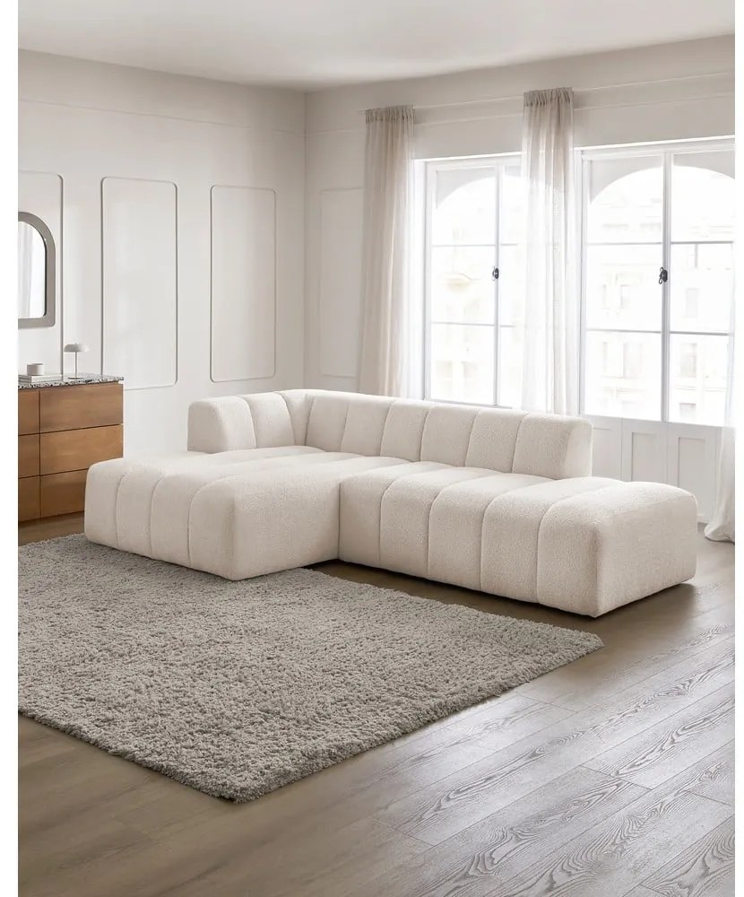 Biały narożnik z materiału bouclé (lewostronny/z szezlongiem) Annecy – Bobochic Paris