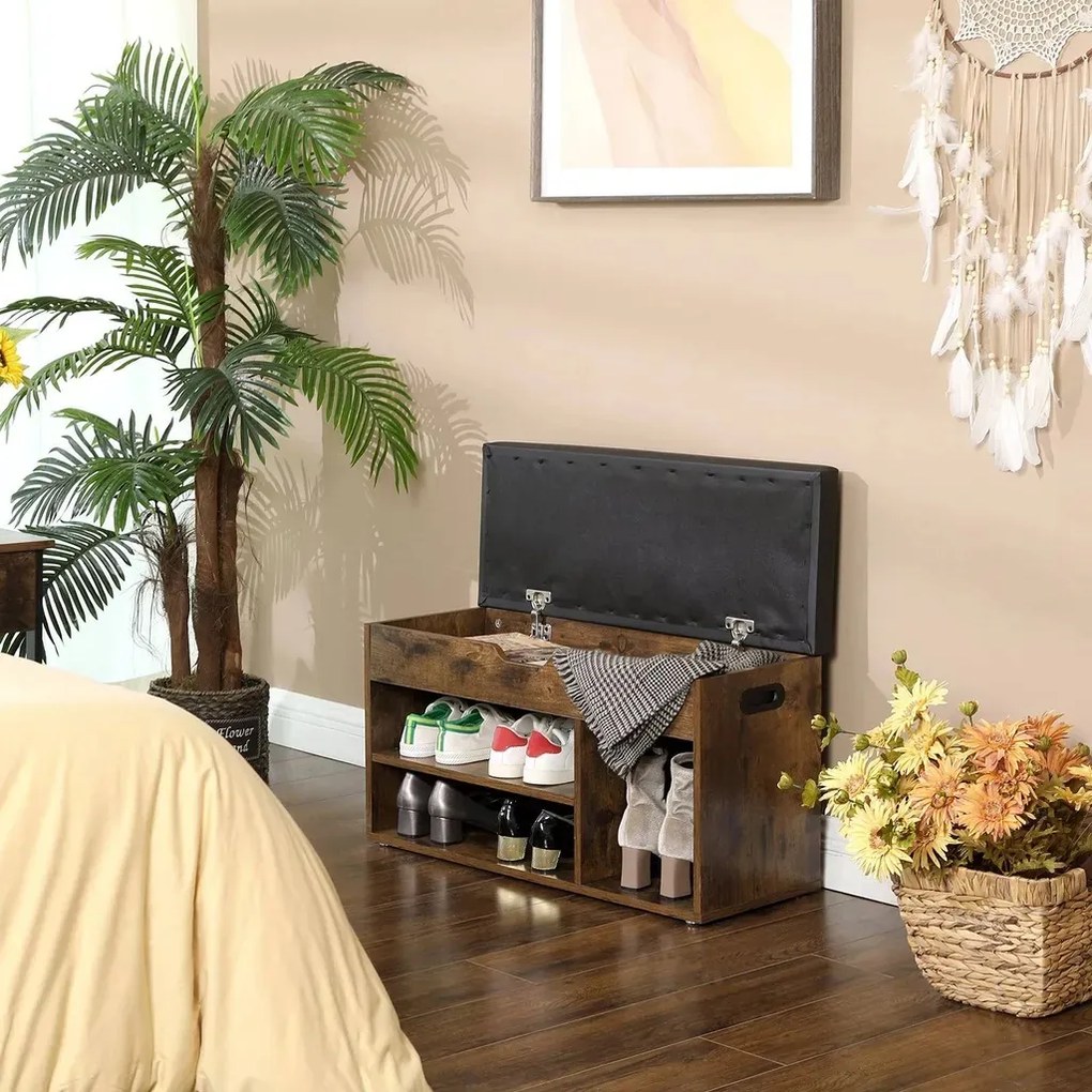 Szafka na buty z miejscem do przechowywania LUJZA, 80x30x44cm, ciemny brąz/czarna Vasagle