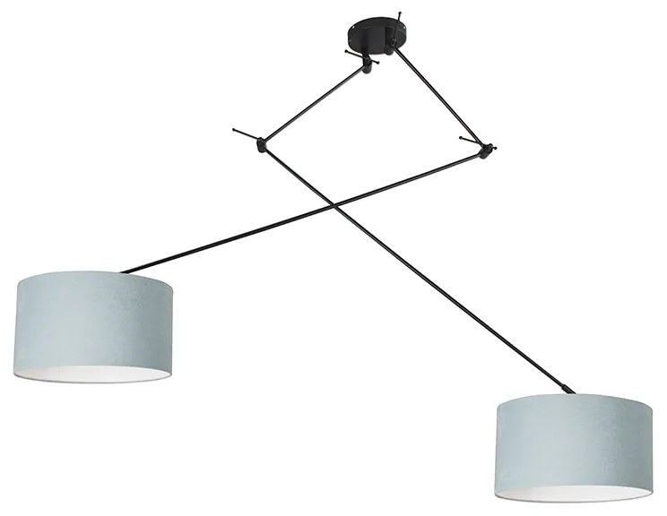 Lampa wisząca czarna z kloszem 35 cm jasnoniebieski regulowany 2-światła - Blitz Nowoczesny Oswietlenie wewnetrzne