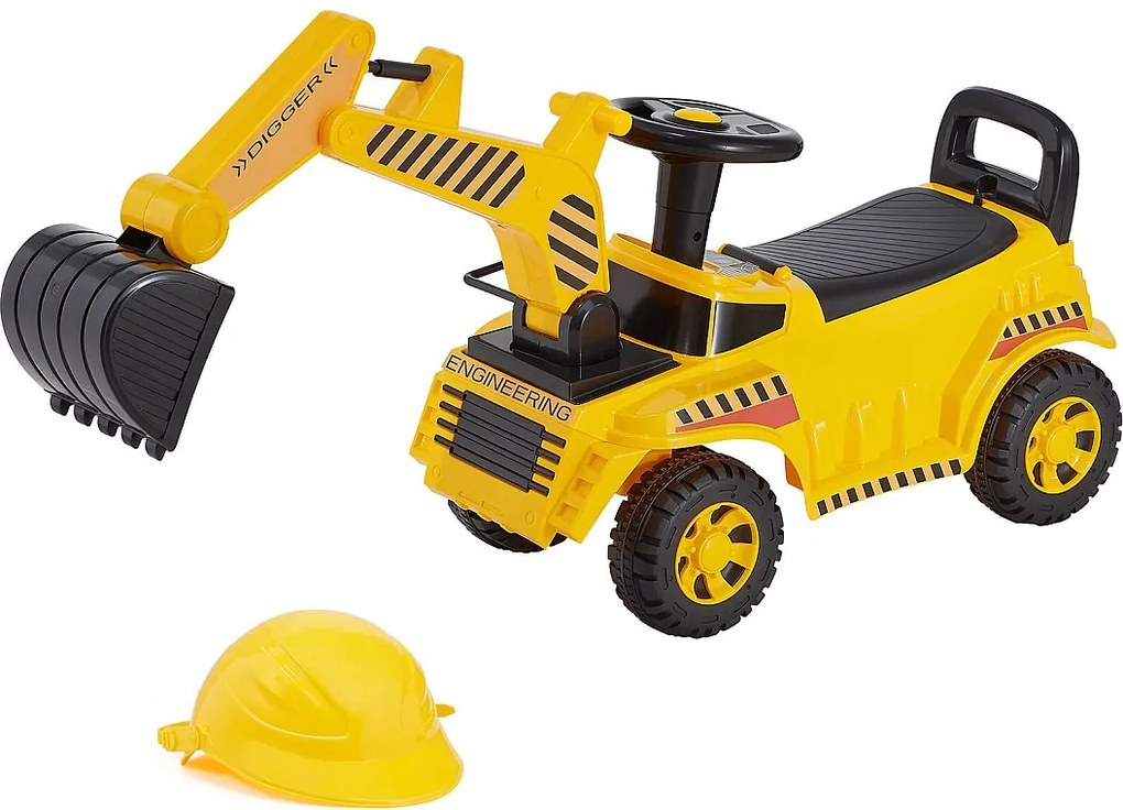 Jeździk SucceBuy dla Dzieci 19 do 36 Miesięcy, Pchany Samochód dla Maluchów, Pojemność 25 kg, Jazda Koparką z Kaskiem i Muzyką