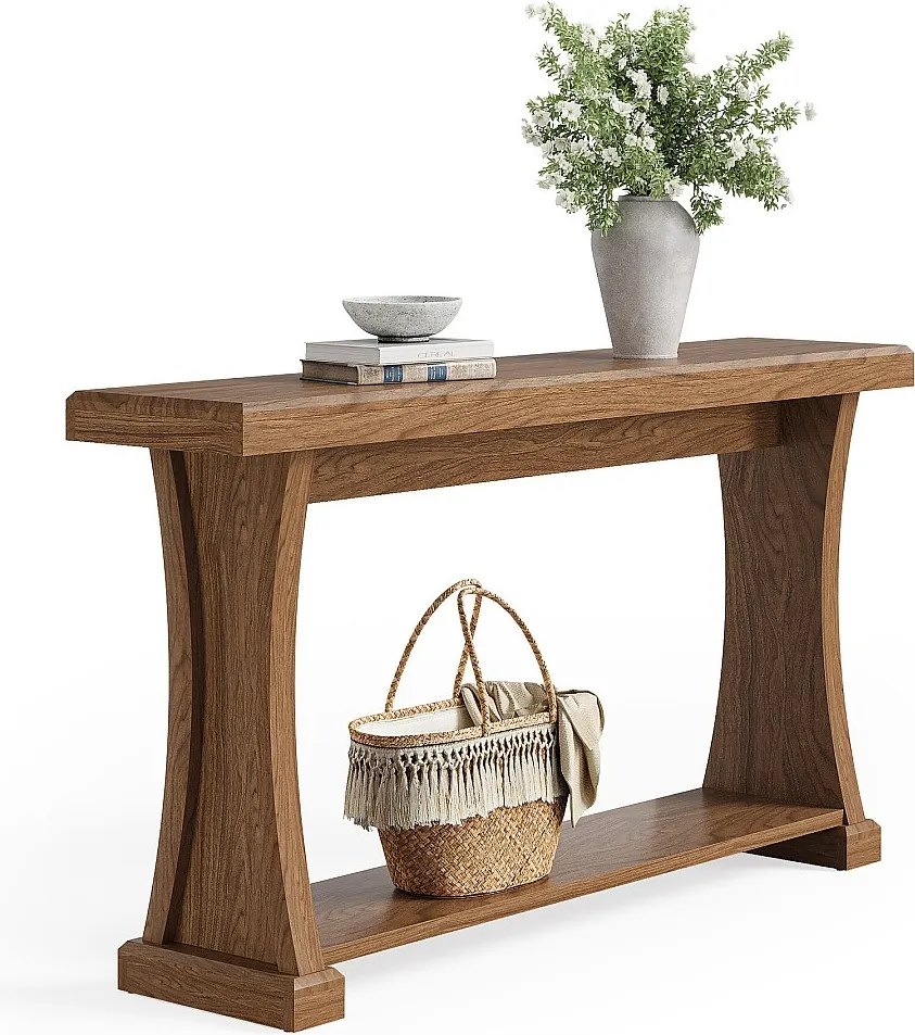 Stolik konsolowy 160 cm do przedpokoju, stolik wejściowy 2-poziomowy za sofą