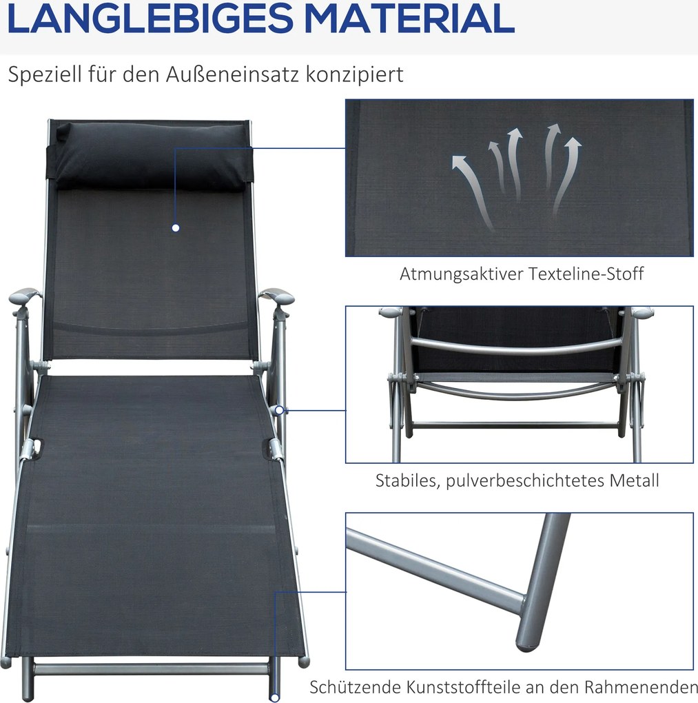 Outsunny Leżak, leżak ogrodowy, składany, regulowany, leżak, meble ogrodowe