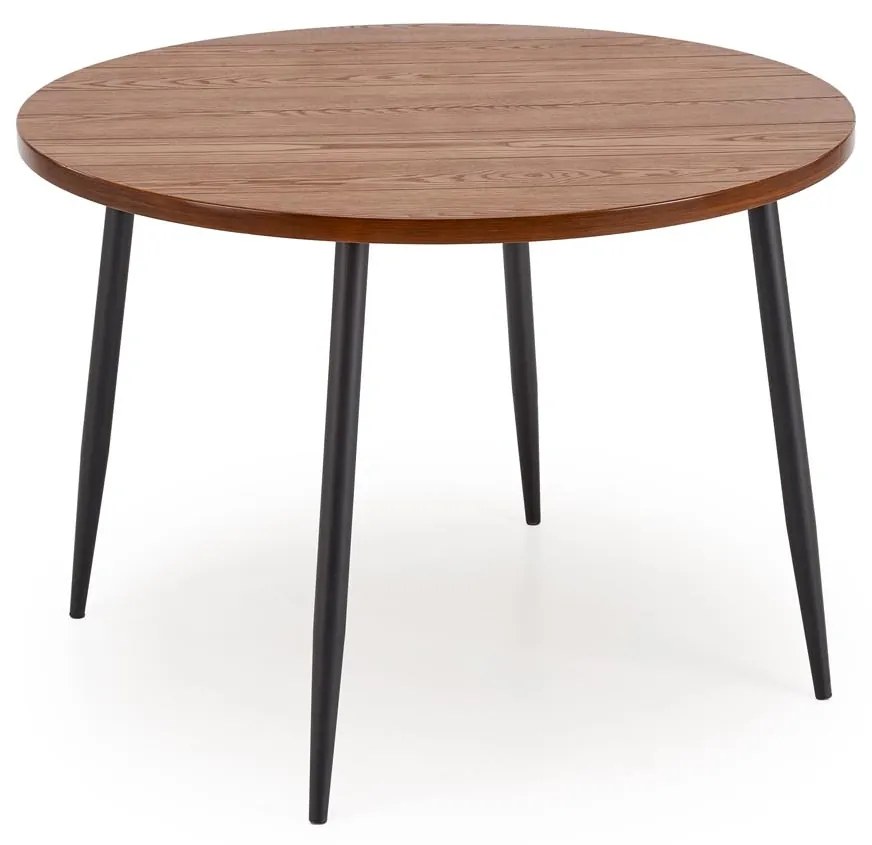 Stół okrągły z MDF-u kolor orzech, czarne nogi średnica 105/75 cm BARRY