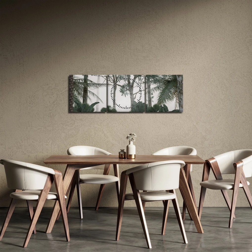 Obraz - dżungla w porannej mgle (z zegarem) (90x30 cm)
