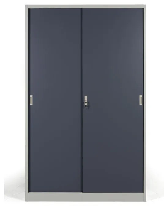 Metalowa szafa z przesuwnymi drzwiami, 4 półki, 1200 x 1990 x 450 mm, ciemnoszary