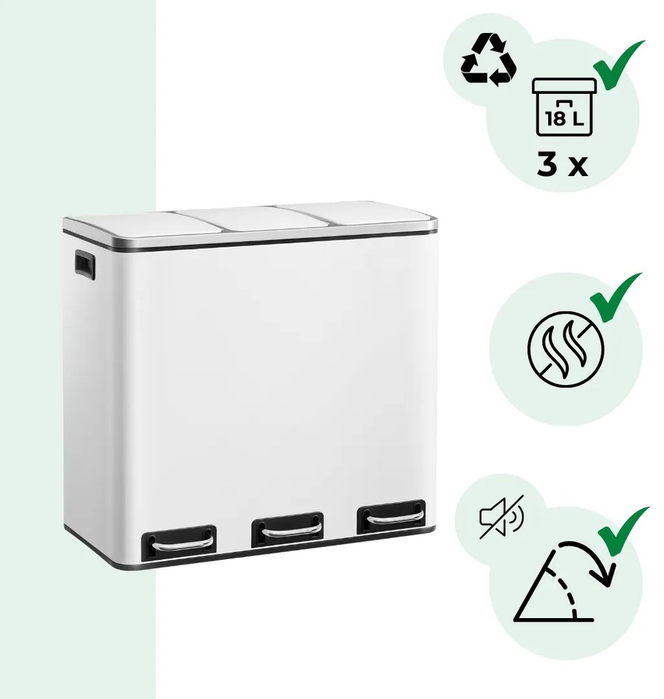 Kosz do segregacji odpadów SORT, 54l (3x18l) + worki na śmieci, biała Jurhan