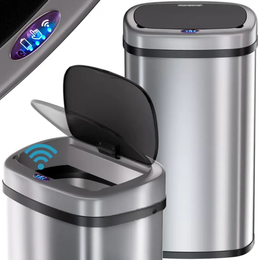 Kosz na śmieci DEUS z czujnikiem, 58 litrów, srebrna Jurhan