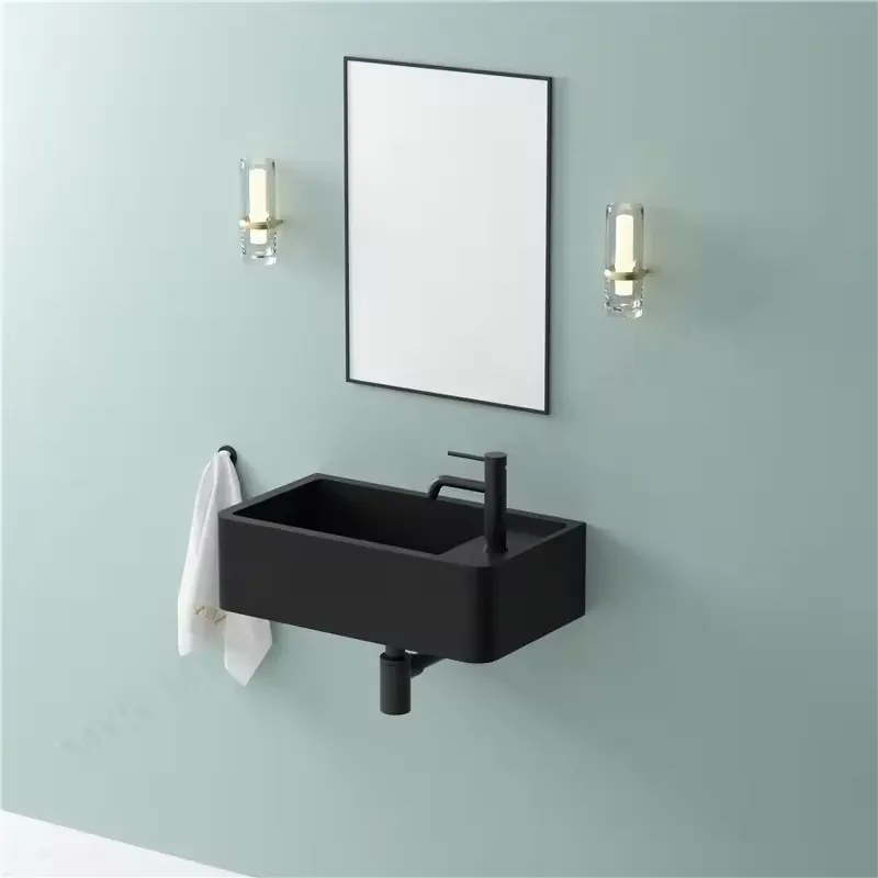Umywalka zkamienia syntetycznego nablatowa / wisząca prostokątna czarna 43 cm x 25 cm EVELIA Black