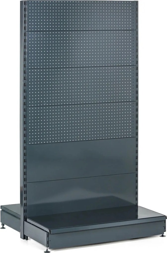 Regał sklepowy obustronny, ścianki perforowane, 1900 x 1000 x 900 mm, podstawowy, antracyt