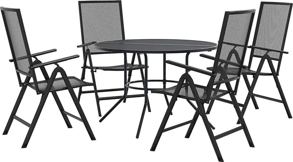 Zestaw 5 składanych krzeseł ogrodowych w antracycie - Elegancki design z proszkowo malowanej stali
