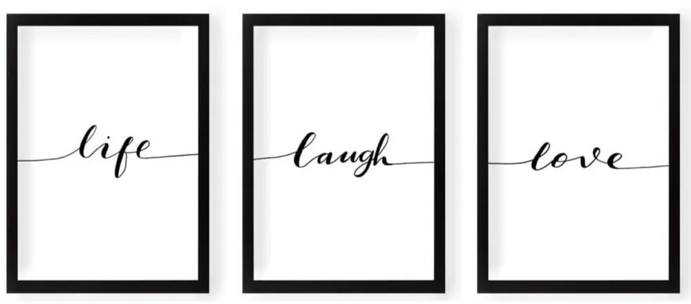 Obrazy zestaw 3 szt. 24x29 cm Life Laugh Love – Vavien Artwork