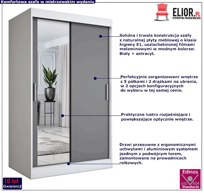 Przesuwna szafa w kolorze biel + antracyt T2-F85