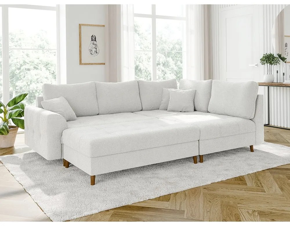Biały narożnik z materiału bouclé (prawostronny/w kształcie litery L) Ariella – Ropez