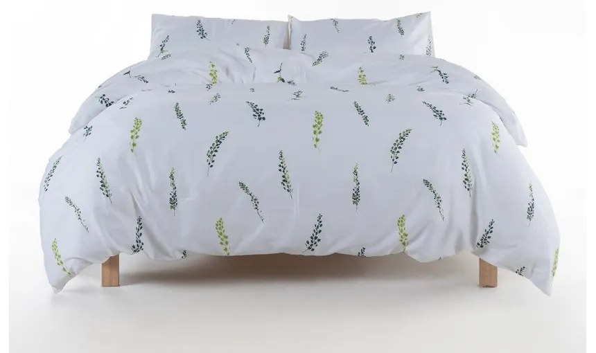 Biała/zielona pościel dwuosobowa z satyny bawełnianej 240x220 cm Marseille Floral – Mila Home Luxury