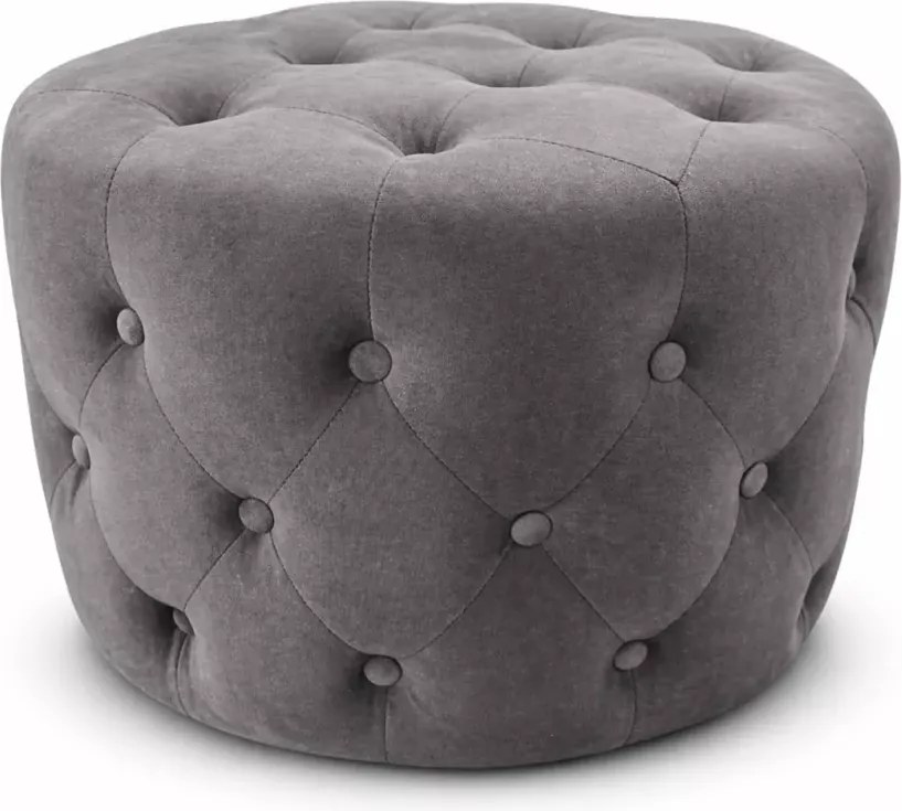 (Wyprzedaż) Tapicerowana pufa okrągła Chesterfield Moet 63 cm, szary plusz