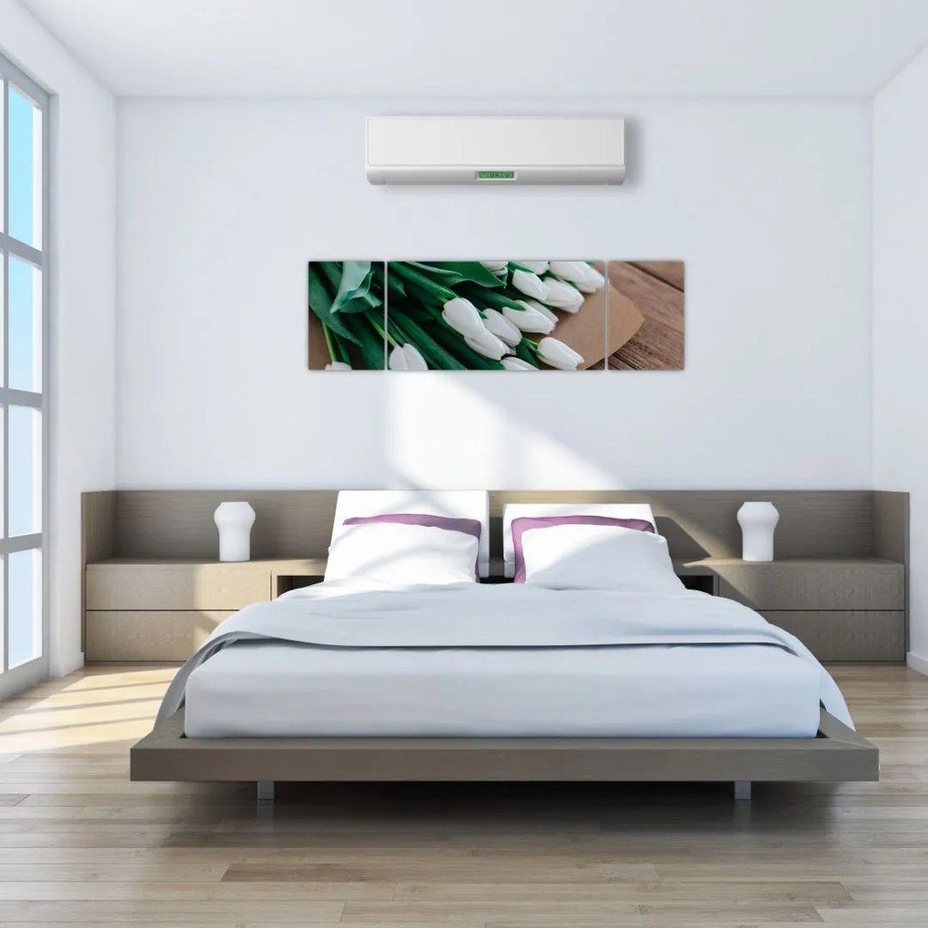 Obraz bukietu białych tulipanów (170x50 cm)