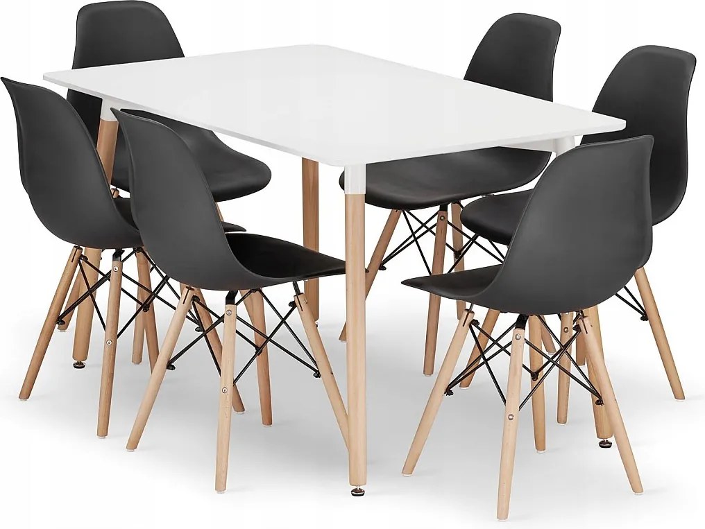 Zestaw prostokątnych stołów Valora YURO w kolorze białym i czarnym do jadalni x6