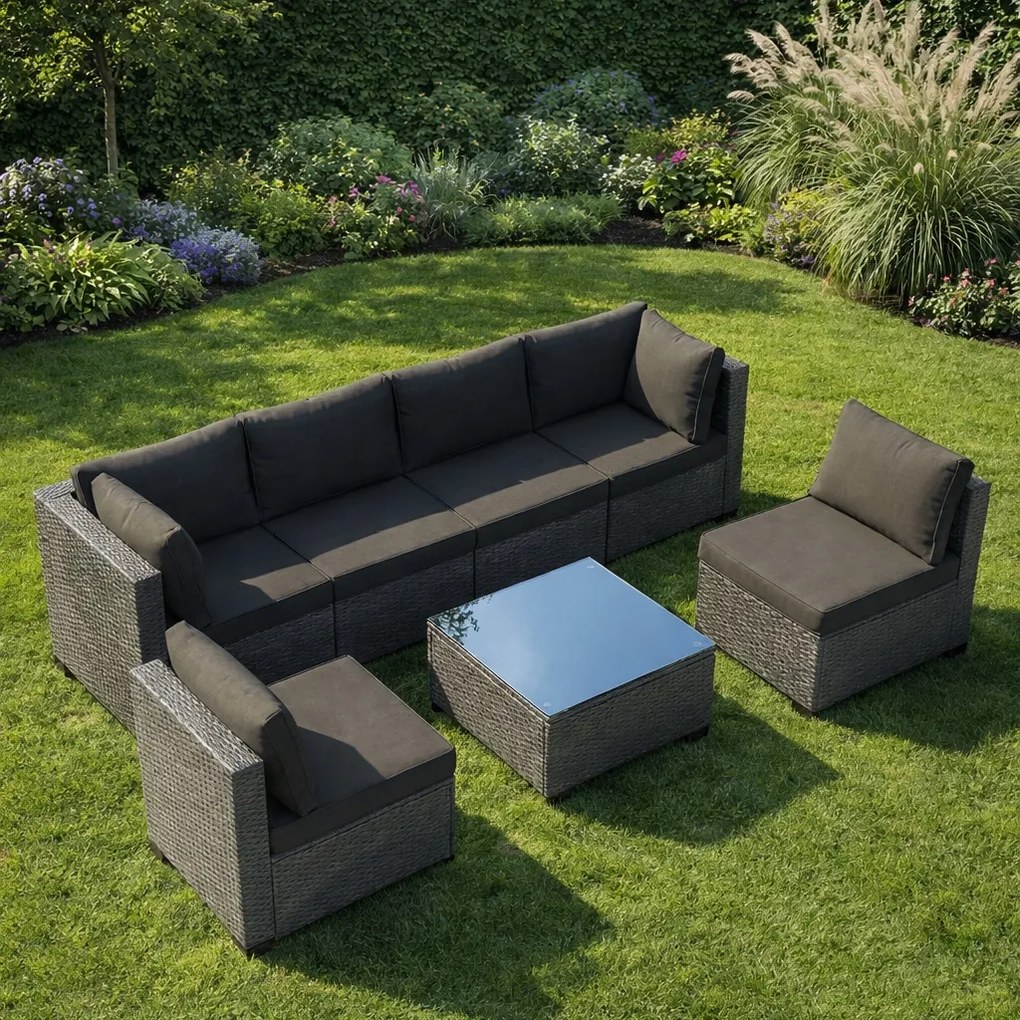 Modułowy narożnik ogrodowy Caldoro XL2501 technorattan, szary, poduszki szare