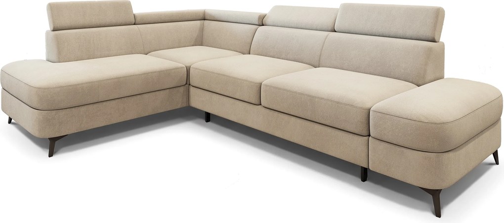 Masseno Narożnik AVISE z funkcją spania i pojemnikiem na pościel Narozniki L, Rozkładana sofa - Kremowy, MATT VELVET 06