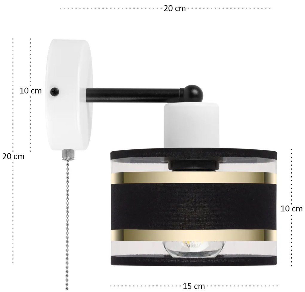 Biały kinkiet LED z włącznikiem z czarnym abażurem SHWD-TI-1010WE-SC j