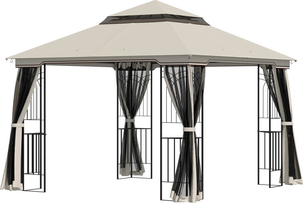 Outsunny Altana ogrodowa z podwójnym dachem 3x3m Namiot imprezowy Poliester Beżowy Przestronny i stylowy | Aosom PL