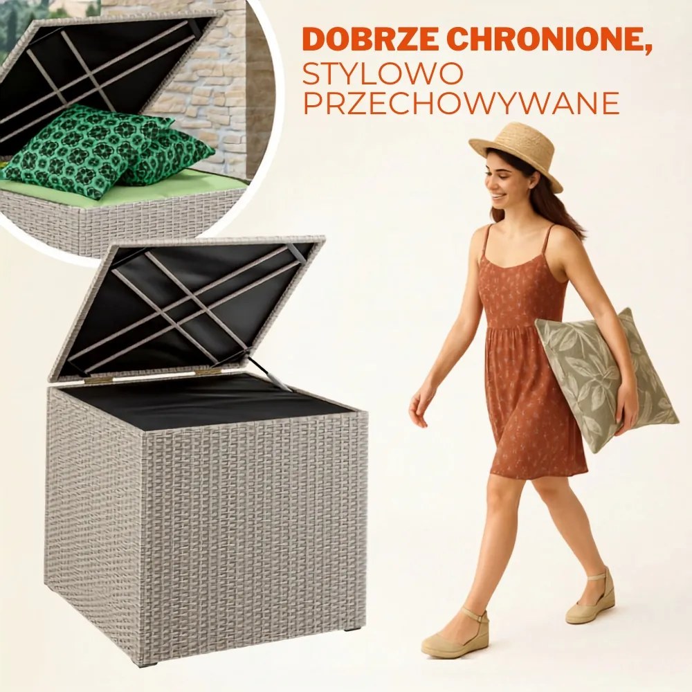 Polirattanowy pojemnik na schowek RICCO, 318L, 75x75x70 cm, kremowa Casaria