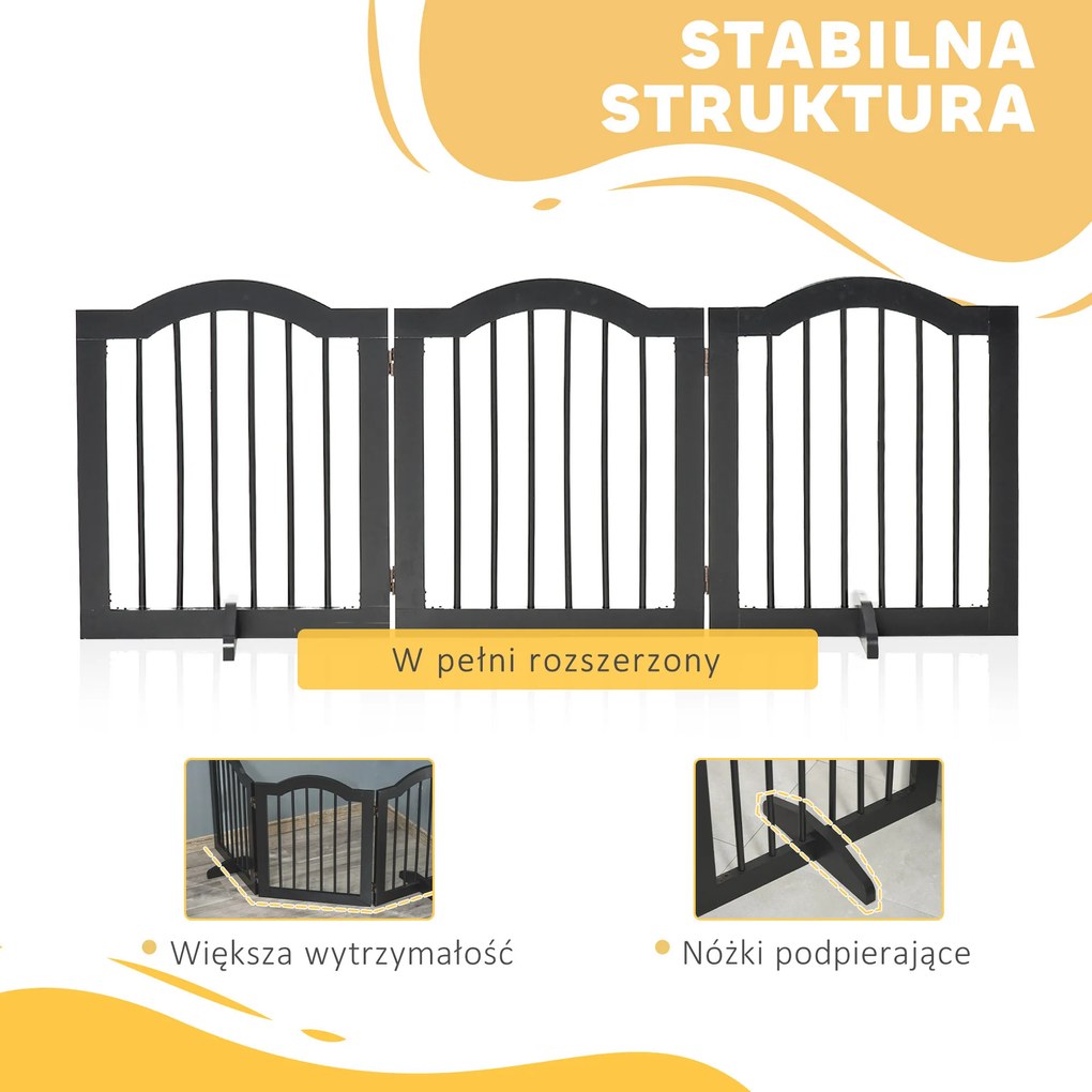 PawHut Bramka ochronna dla psa składana 3-częściowa stabilna MDF czarna 1545x295x61 cm | Aosom PL