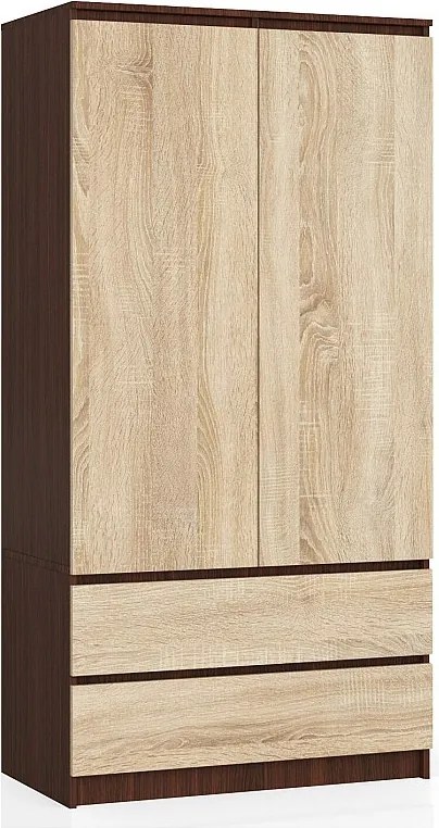 Szafa AKORD S90 Wenge 90 cm 2 drzwi 2 szuflady kolor Dąb Sonoma mat 4 półki 90x51x180 cm