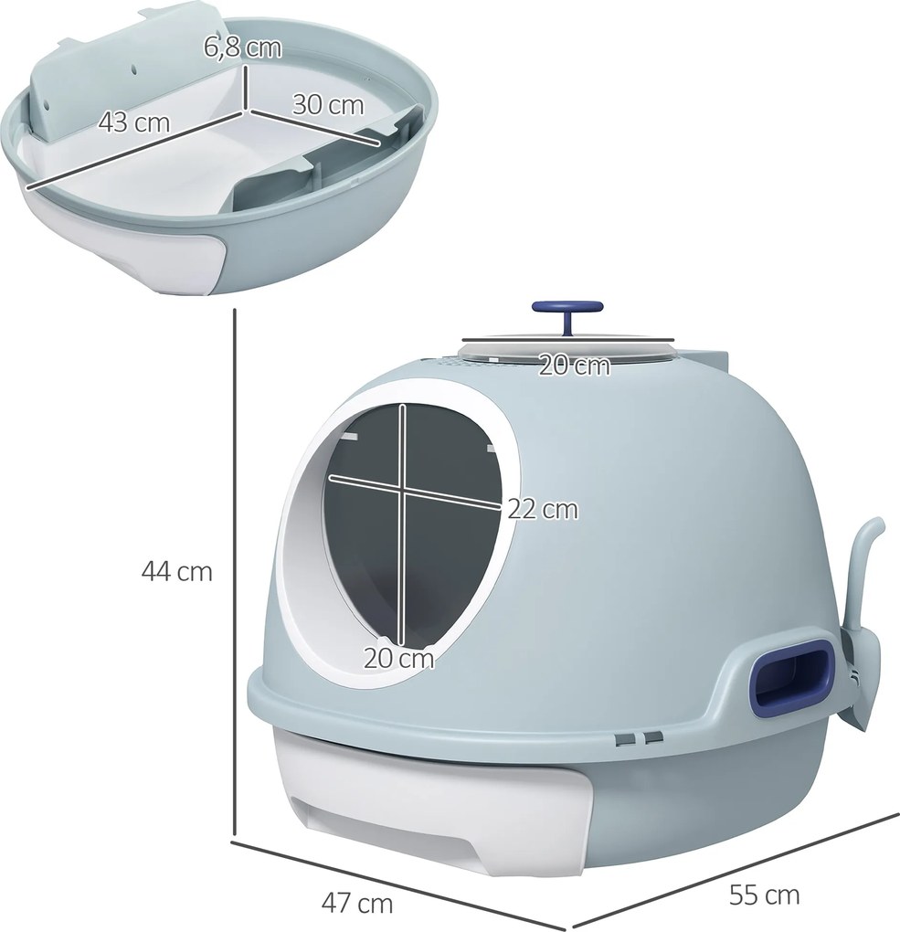 PawHut Kuweta dla kota Toaleta dla kota okno dachowe dolna taca szufelka przenośna morski
