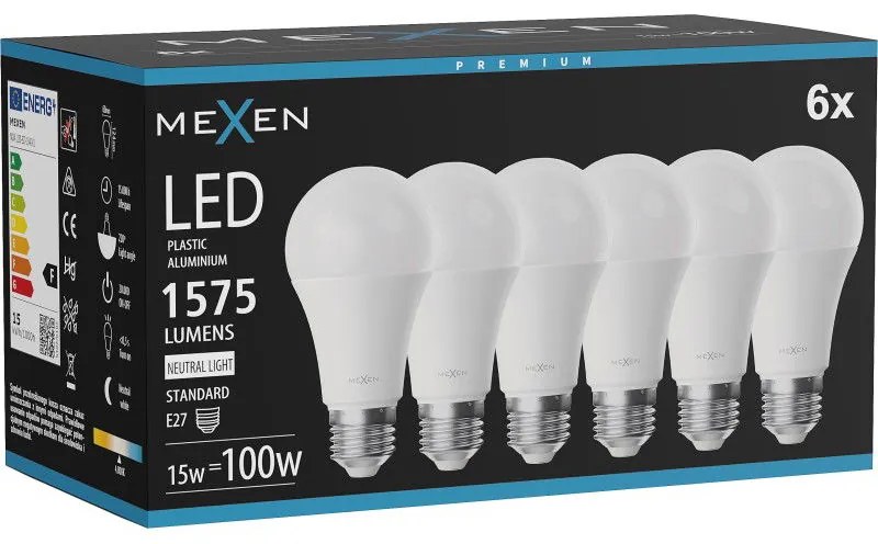 Mexen Nova 6x żarówka LED E27, A60, 15W, Neutralna - 4000K, 1575 lm - L100-E27-1540-01x06