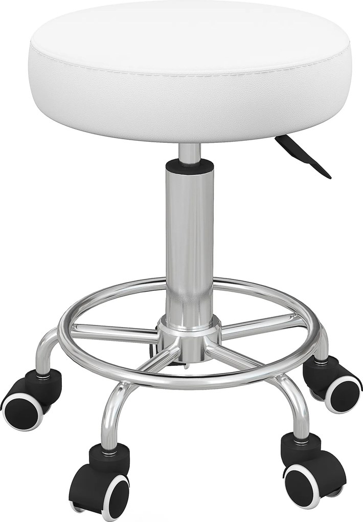 Vinsetto Taboret salonowy, regulowany wysokościowo, ekoskóra, do 110 kg, Ø42x50-64H cm, biały | Aosom PL