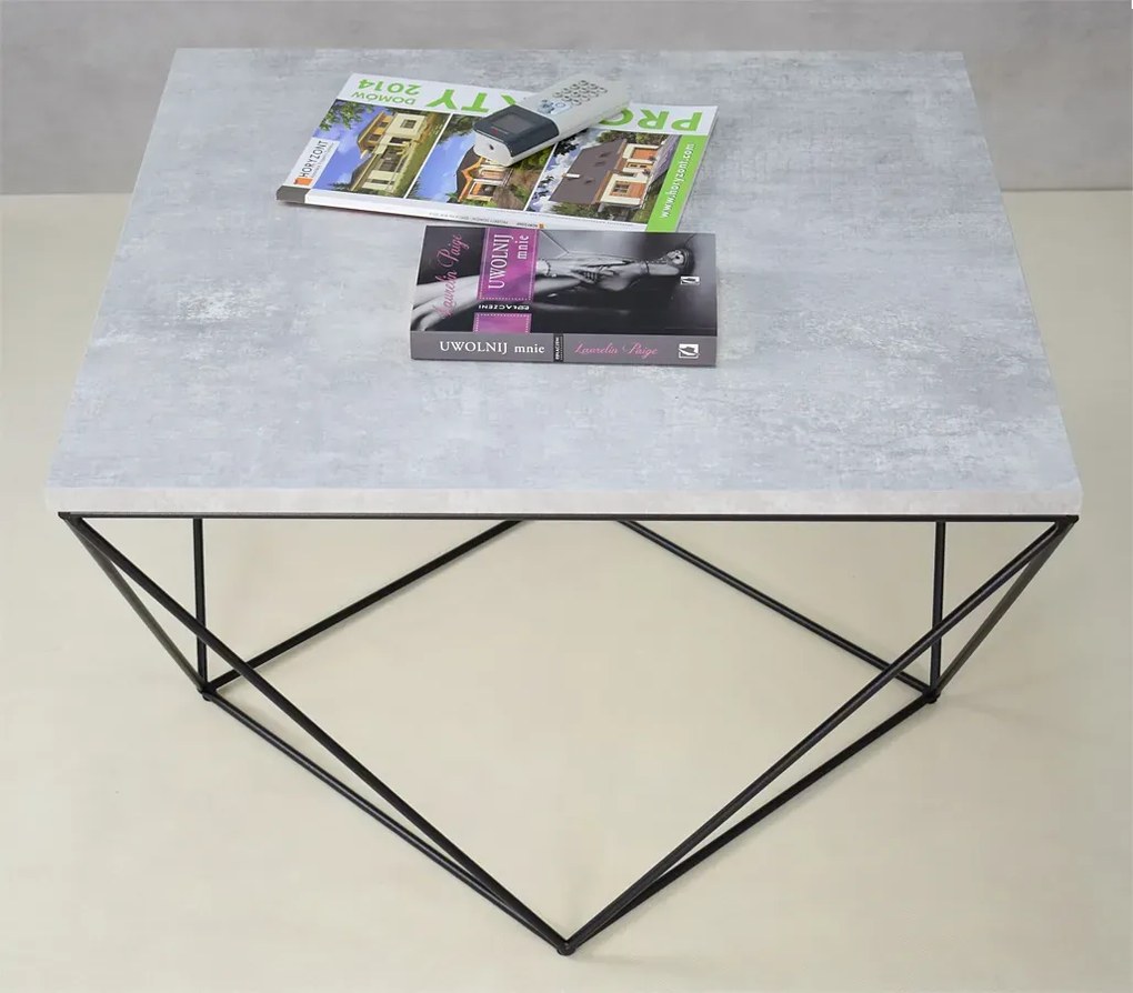 Druciany stolik kawowy beton + czarny - Mokita 4X