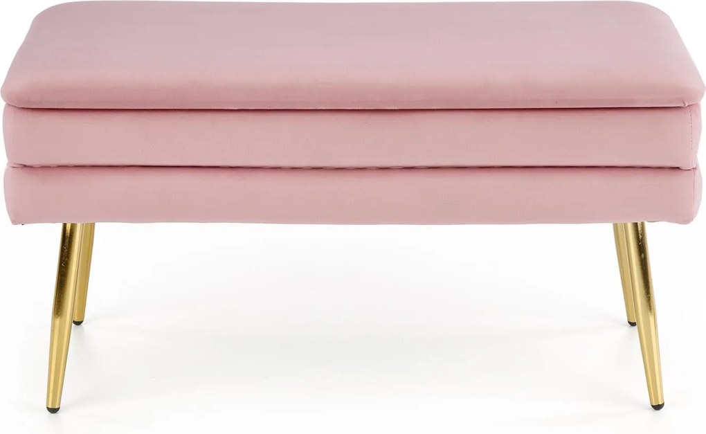 Velvetowa ławka z pojemnikiem Velva na złotych nogach