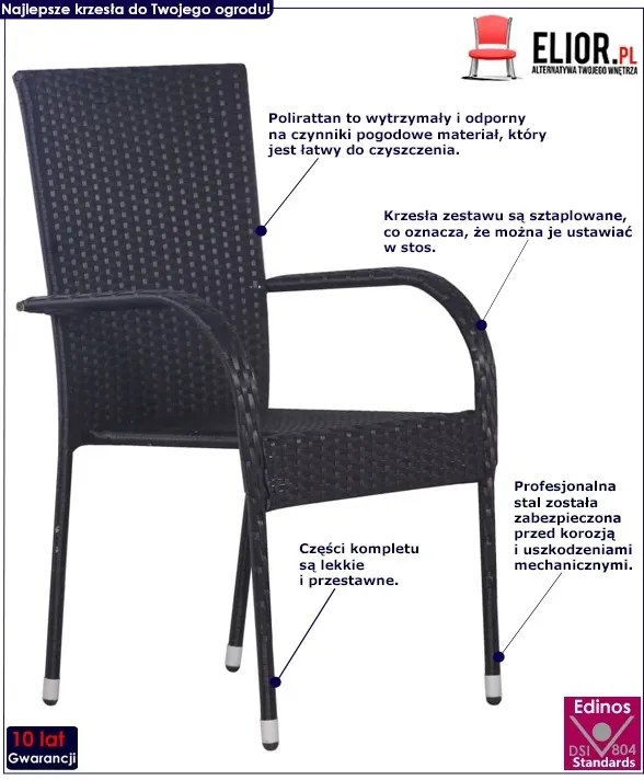 Zestaw czarnych krzeseł ogrodowych - Stenna