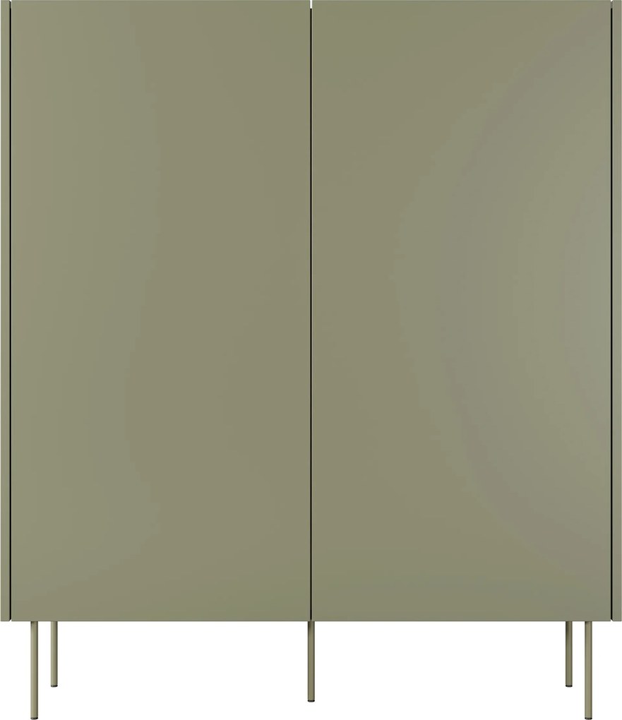 Komoda wysoka Desin 120 cm dwudrzwiowa z ukrytymi szufladami - oliwka / dąb nagano