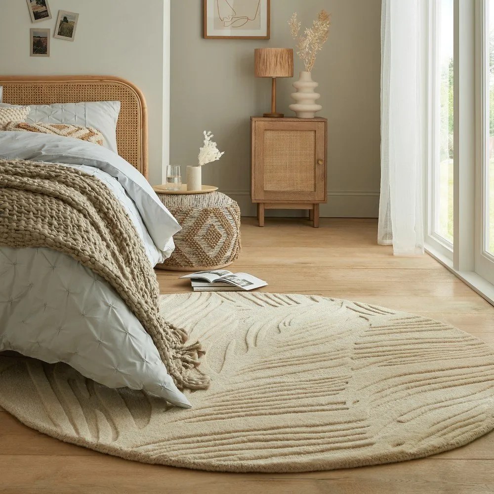 Beżowy okrągły dywan wełniany ø 160 cm Leaf – Flair Rugs