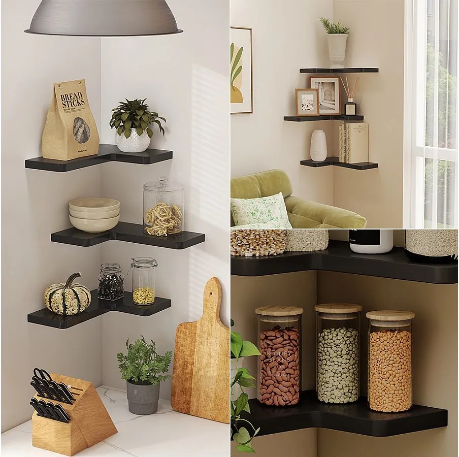 Półka narożna czarny 40.5x28.5x2.5 curva