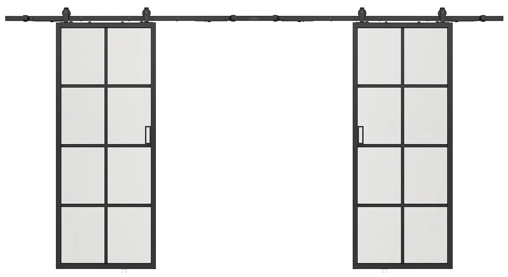 Drzwi przesuwne naścienne podwójne - aluminium i szkło hartowane - 2 x wys. 205 x szer. 73 cm - WILDEN II