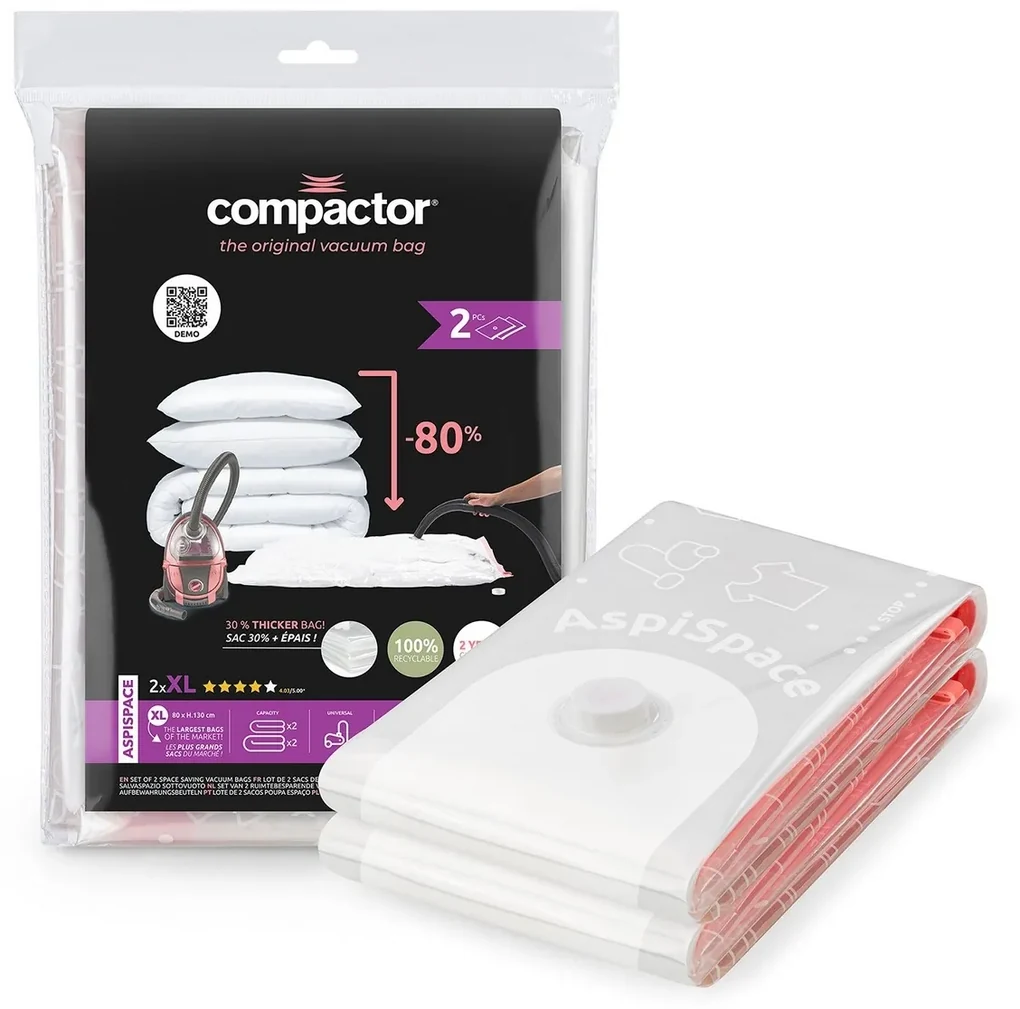 Compactor Komplet 2 worków próżniowych do przechowywania Bag Aspispace XL, 80 x 130 cm, XL