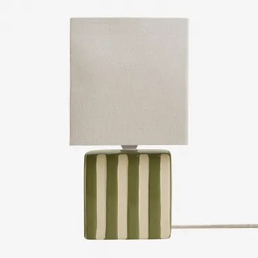 Lampa Stołowa Z Ceramiki I Lnu Lylio Beż Tapioki - Głęboka Oliwkowa Zieleń - Sklum