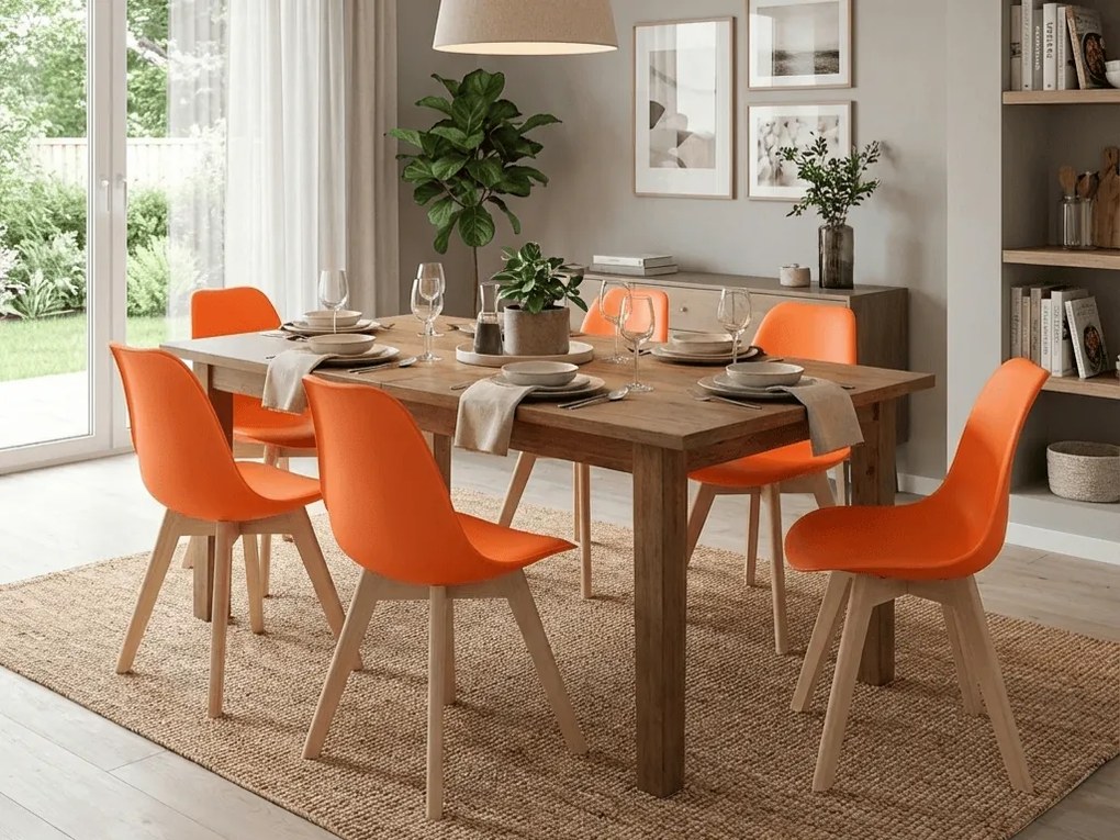 Pomaranczowe krzesło KITO z bukowymi nogami