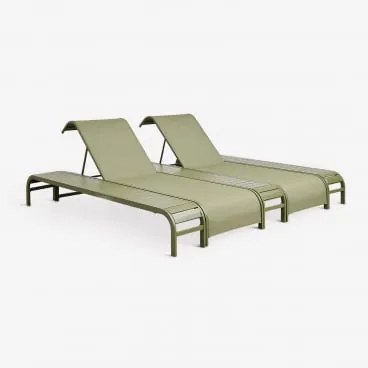 Zestaw 2 Leżaków Rozkładanych I 3 Stolików Pomocniczych Ze Stali Marietta Intensywny Verde Olive - Sklum