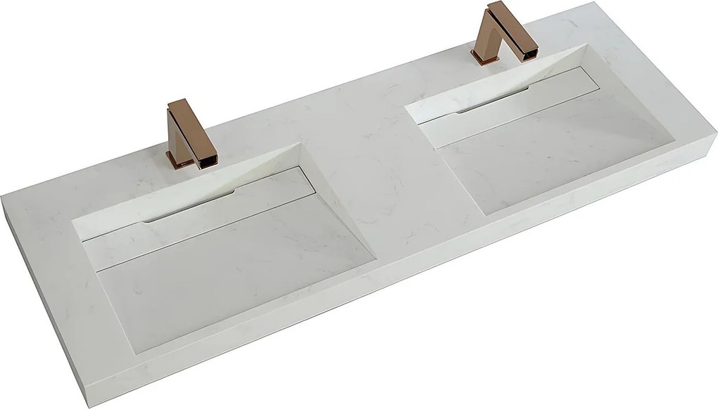 Podwójna umywalka podwieszana KODIAK z twardego materiału marmuropodobnego w kolorze białym – 140,2 × 45,2 × 8 cm (dł. × szer. × wys.)