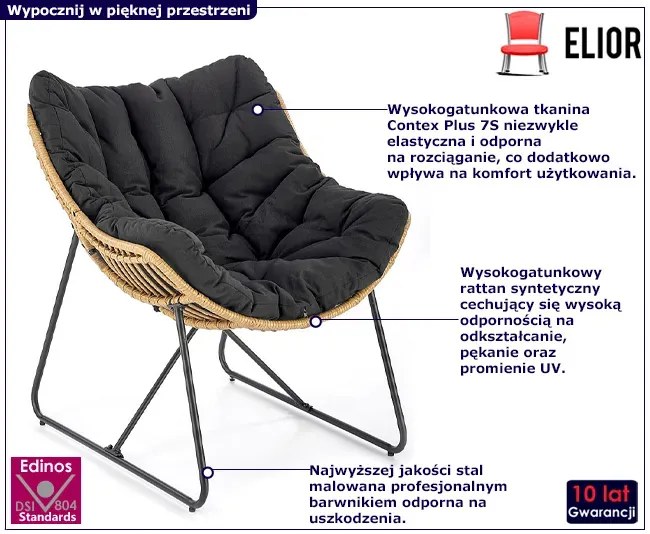 Rattanowy fotel wypoczynkowy w stylu boho - Aldosa