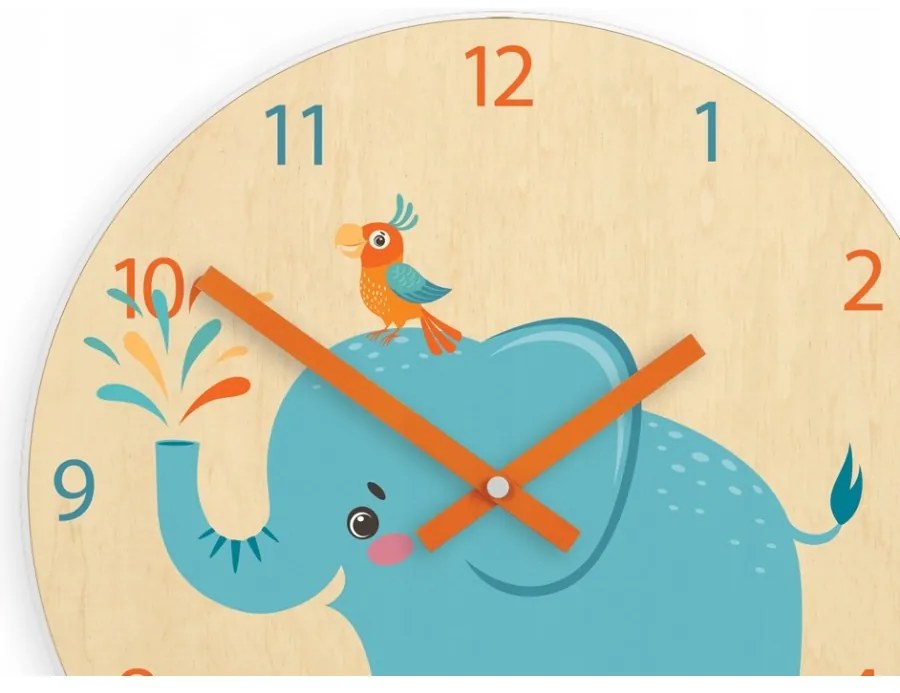 Zegar na ścianę cichy do pokoju dziecięcego drewniany nowoczesny słonik